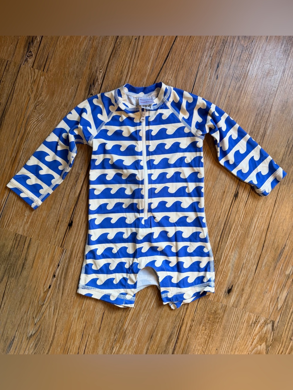 Hanna Andersson Blue Wave Print Long Sleeve Rash Guard Swimsuit | 12-18M